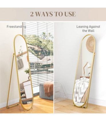 HOMCOM Oval Full Length Mirror with Metal Frame Hanging or Leaning Gold Tone
