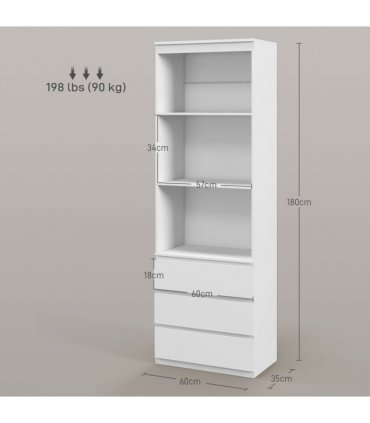 HOMCOM 180cm Tall Bookshelf Free Standing Storage Shelf Unit with Storage White