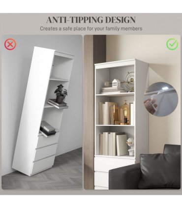 HOMCOM 180cm Tall Bookshelf Free Standing Storage Shelf Unit with Storage White