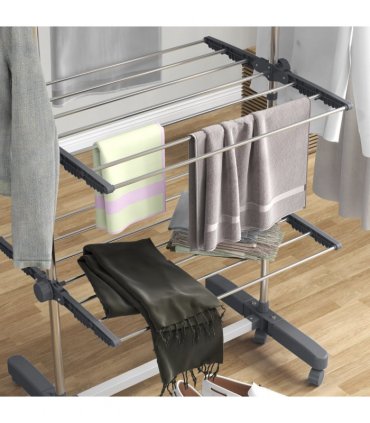 HOMCOM 4-Tier Large Clothes Airer Stainless Steel Clothes Drying Rack Grey