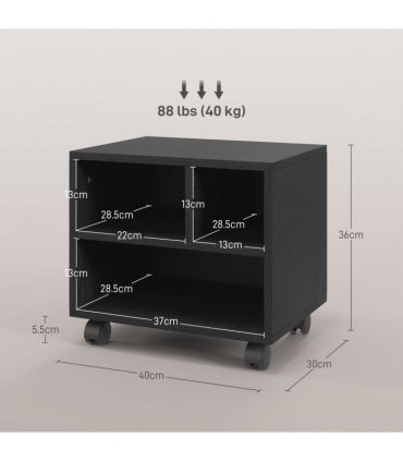 HOMCOM Printer Stand with Storage Printer Cart on Wheels for Home Office Black