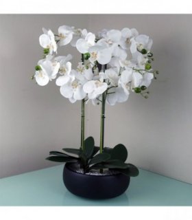 60cm Orchid Artificial White - Black Ceramic Planter