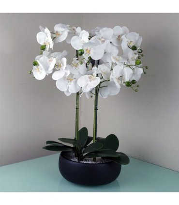 60cm Orchid Artificial White - Black Ceramic Planter