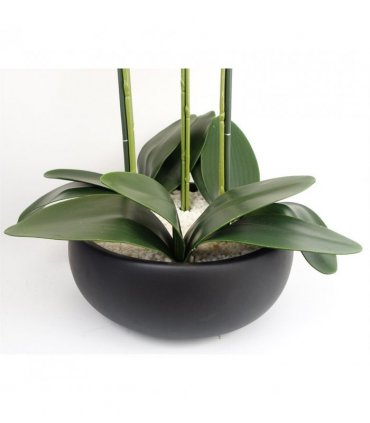 60cm Orchid Artificial White - Black Ceramic Planter