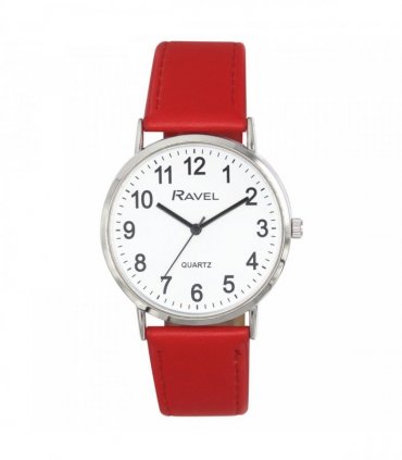 Ravel Ladies Classic Big White Dial Red Leather Strap Watch R0129.27.1