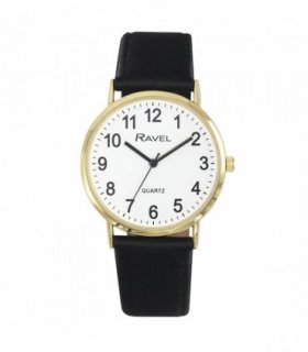 Ravel Mens Classic Big White Dial Black Leather Strap Watch R0129.25.1