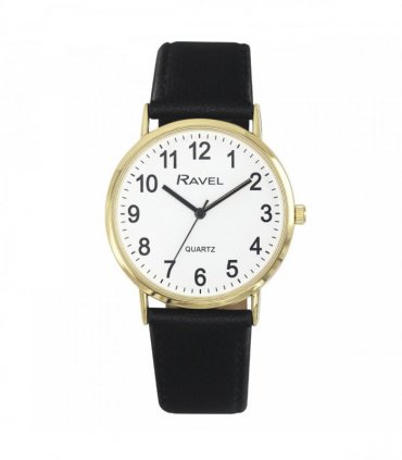 Ravel Mens Classic Big White Dial Black Leather Strap Watch R0129.25.1