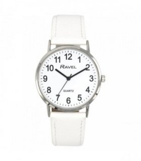 Ravel Mens Ladies Classic Big White Dial White Leather Strap Watch R0129.24.1