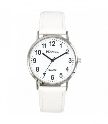 Ravel Mens Ladies Classic Big White Dial White Leather Strap Watch R0129.24.1