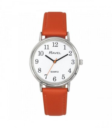 Ravel Ladies Classic White Dial Orange Leather Strap Watch R0140.18.2