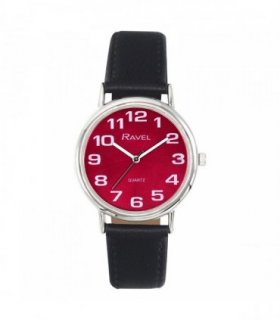 Ravel Unisex Mens Ladies Classic Big Red Dial Black Leather Strap Watch R0105.51.1