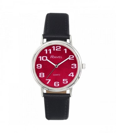 Ravel Unisex Mens Ladies Classic Big Red Dial Black Leather Strap Watch R0105.51.1