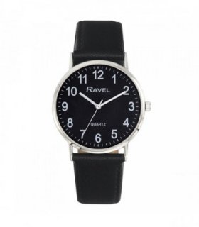 Ravel Mens Classic Big Black Dial Black Leather Strap Watch R0129.23.1