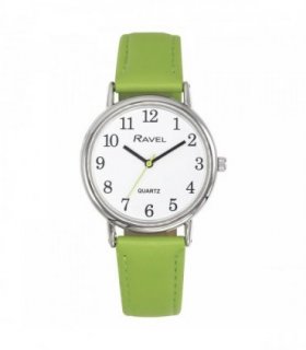 Ravel Ladies Classic Big White Dial Green Leather Strap Watch R0140.21.1