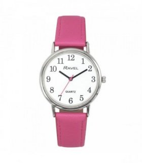 Ravel Ladies Classic Big White Dial Pink Leather Strap Watch R0140.15.1