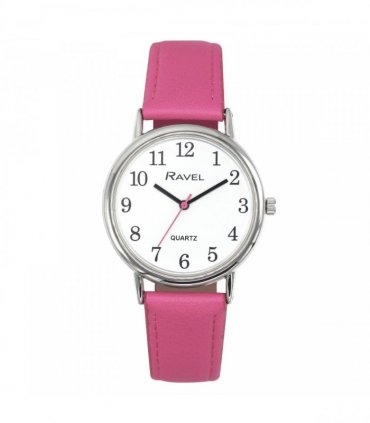 Ravel Ladies Classic Big White Dial Pink Leather Strap Watch R0140.15.1