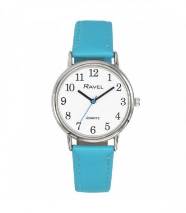 Ravel Ladies Classic White Dial Light Blue Leather Strap Watch R0140.16.2