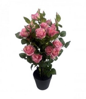 60cm Premium Rose Bush Pink Silk Flowers and Leaves