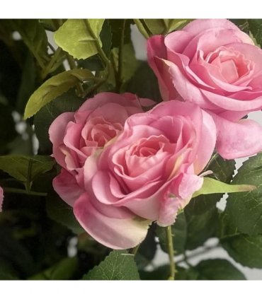 60cm Premium Rose Bush Pink Silk Flowers and Leaves