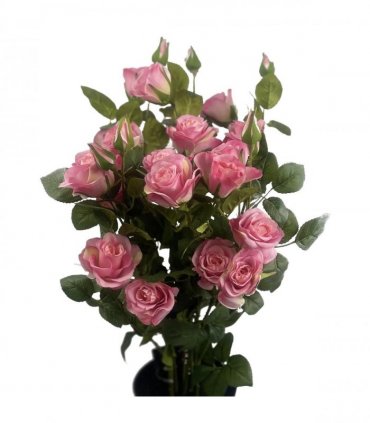 60cm Premium Rose Bush Pink Silk Flowers and Leaves