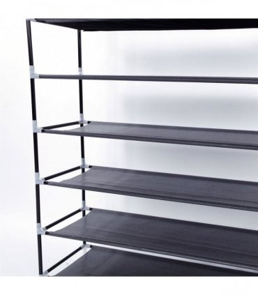 Simple Assembly 10 Tiers Non-woven Fabric Shoe Rack with Handle Black