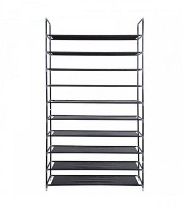 Simple Assembly 10 Tiers Non-woven Fabric Shoe Rack with Handle Black