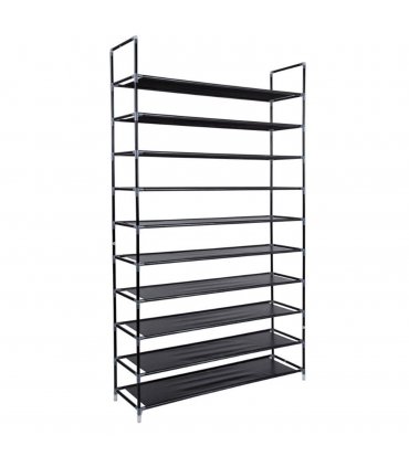 Simple Assembly 10 Tiers Non-woven Fabric Shoe Rack with Handle Black