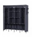 67" Clothes Closet Portable Wardrobe Clothes Storage Rack 12 Shelves 4 Side Pockets Gray