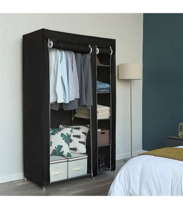 67" Portable Clothes Closet Wardrobe with Non-woven Fabric and Hanging Rod Quick and Easy to Assemble Black