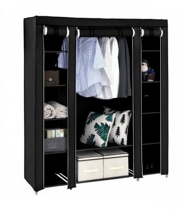 69" Portable Clothes Closet Wardrobe Storage Organizer with Non-Woven Fabric Quick and Easy to Assemble Extra Strong and Durable Black