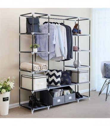 69" Portable Clothes Closet Wardrobe Storage Organizer with Non-Woven Fabric Quick and Easy to Assemble Extra Strong and Durable Black