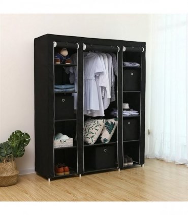 69" Portable Clothes Closet Wardrobe Storage Organizer with Non-Woven Fabric Quick and Easy to Assemble Extra Strong and Durable Black