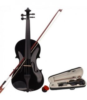 New 4/4 Acoustic Violin Case Bow Rosin Black
