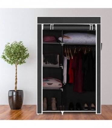 64" Portable Closet Storage Organizer Wardrobe Clothes Rack with Shelves Black