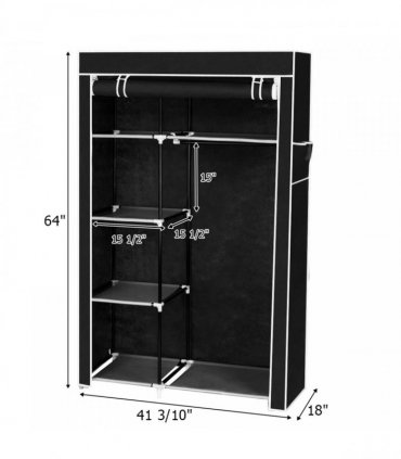 64" Portable Closet Storage Organizer Wardrobe Clothes Rack with Shelves Black