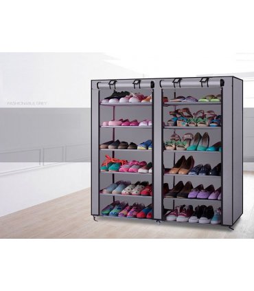 6-Row 2-Line 12 Lattices Non-woven Fabric Shoe Rack Gray
