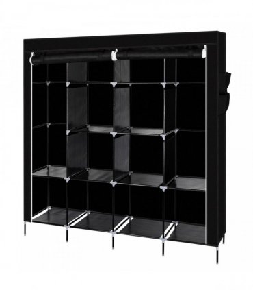 67" Clothes Closet Portable Wardrobe Clothes Storage Rack 12 Shelves 4 Side Pockets Black