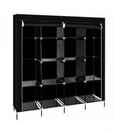 67" Clothes Closet Portable Wardrobe Clothes Storage Rack 12 Shelves 4 Side Pockets Black