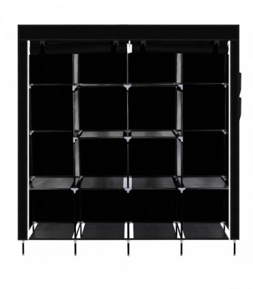 67" Clothes Closet Portable Wardrobe Clothes Storage Rack 12 Shelves 4 Side Pockets Black