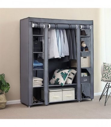 69" Portable Clothes Closet Wardrobe Storage Organizer with Non-Woven Fabric Quick and Easy to Assemble Extra Strong and Durable Gray