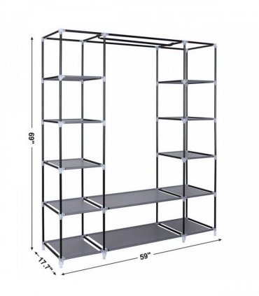 69" Portable Clothes Closet Wardrobe Storage Organizer with Non-Woven Fabric Quick and Easy to Assemble Extra Strong and Durable Gray