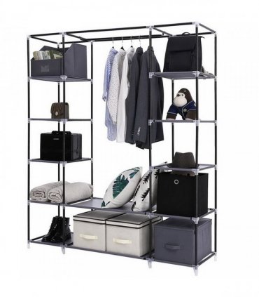 69" Portable Clothes Closet Wardrobe Storage Organizer with Non-Woven Fabric Quick and Easy to Assemble Extra Strong and Durable Gray