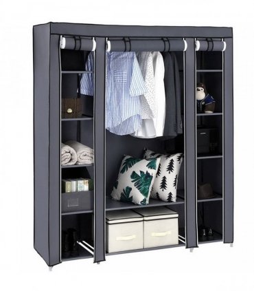 69" Portable Clothes Closet Wardrobe Storage Organizer with Non-Woven Fabric Quick and Easy to Assemble Extra Strong and Durable Gray