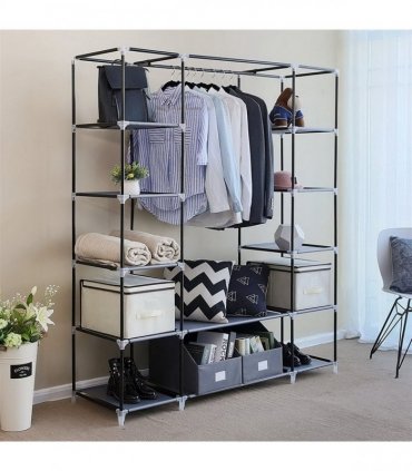 69" Portable Clothes Closet Wardrobe Storage Organizer with Non-Woven Fabric Quick and Easy to Assemble Extra Strong and Durable Gray
