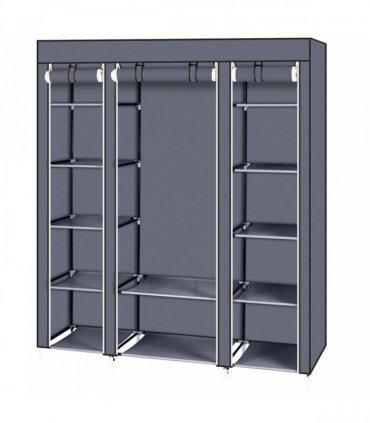 69" Portable Clothes Closet Wardrobe Storage Organizer with Non-Woven Fabric Quick and Easy to Assemble Extra Strong and Durable Gray