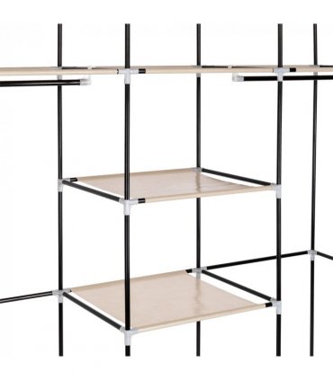 69" Portable Clothes Closet Non-Woven Fabric Wardrobe Double Rod Storage Organizer Beige