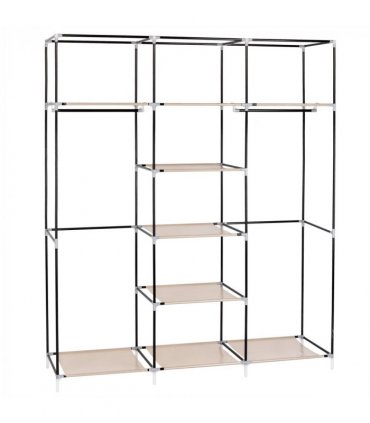 69" Portable Clothes Closet Non-Woven Fabric Wardrobe Double Rod Storage Organizer Beige