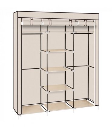69" Portable Clothes Closet Non-Woven Fabric Wardrobe Double Rod Storage Organizer Beige