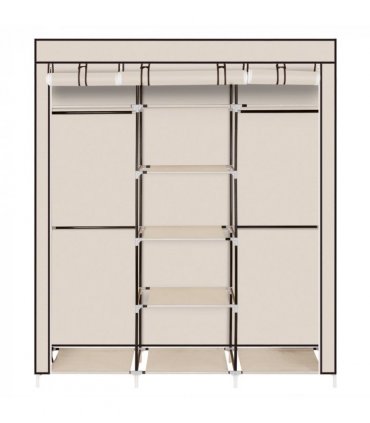 69" Portable Clothes Closet Non-Woven Fabric Wardrobe Double Rod Storage Organizer Beige