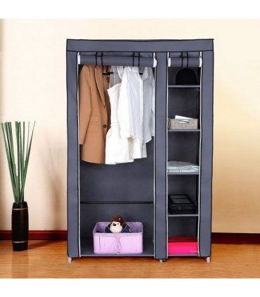 67" Portable Clothes Closet Wardrobe with Non-woven Fabric and Hanging Rod Quick and Easy to Assemble Gray
